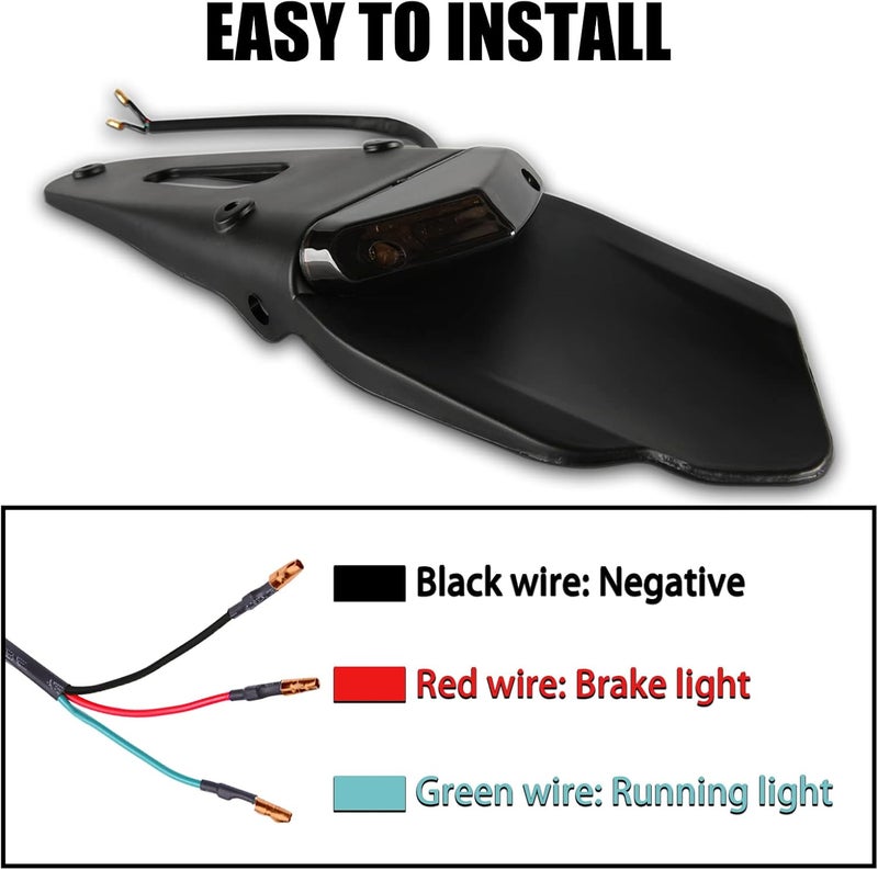 DREAMIZER Rear Fender Black 12V LED Tail Light Brake Lamp For Off-road Motorcycle Motocross Dirt Bike (Black#2 - Image 5